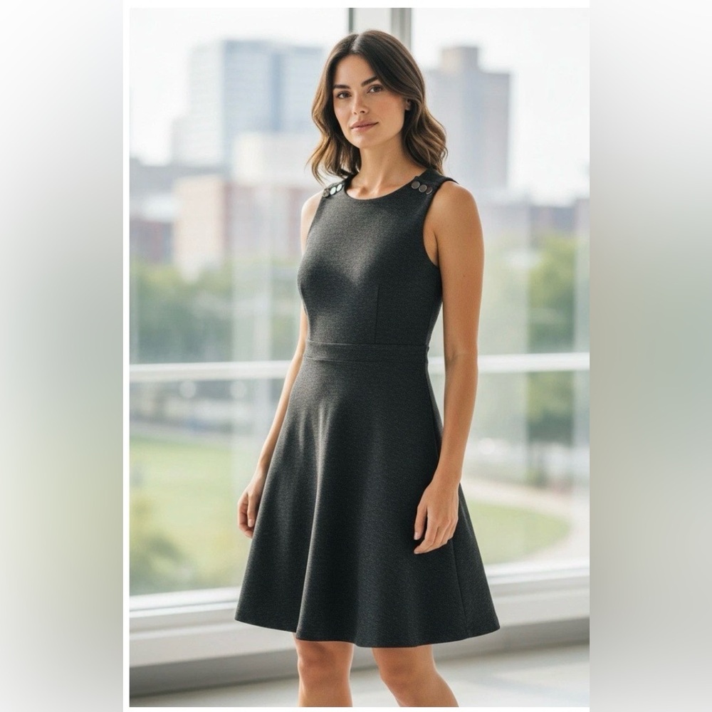 LOFT Black/Dark Gray Heathered Fit & Flare Dress
